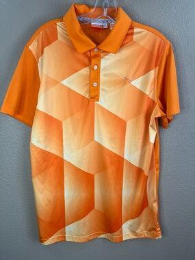 Puma Men’s Orange and Cream Geometric Polo Shirt